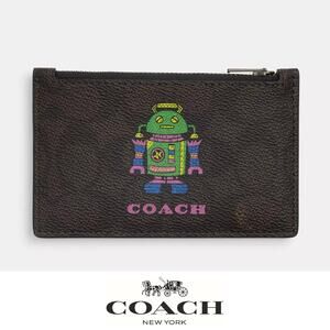 NWT ❤️ Coach Cosmic Coach Zip Card Case With Robot Print